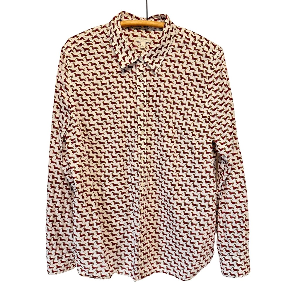 Talbots Dachshund Wiener Dog Print Blouse Button Down Shirt XL Novelty Print